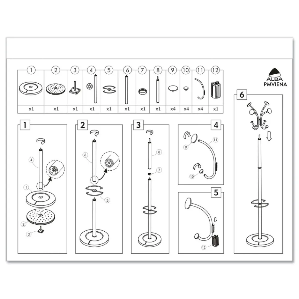 Alba 16w x 16d x 70.6h Viena 8-Knob Steel Coat Stand - Black