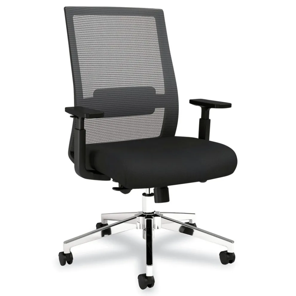 Alera 18.15 in. to 21.89 in. Seat Height Supports 275 lbs. Ashdale Ergonomic Fabric Swivel Task Chair - Black Seat/Back, Silver Base