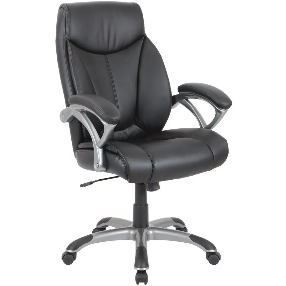 Alera 18.62 in. to 22.56 in. Seat Height Fulford Bonded Leather High-Back Managers Chair Supports 275 lbs. - Black Seat/Back, Silver Base