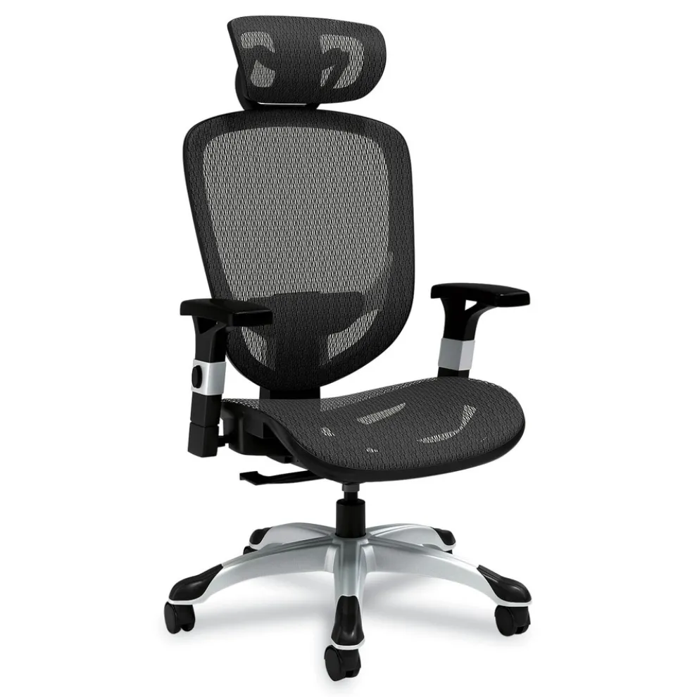 Alera 17.24 in. to 20.98 in. Seat Height Support Up to 275 lbs. Minerva Ergonomic Mesh Swivel Task Chair - Black Seat/Back, Silver Base