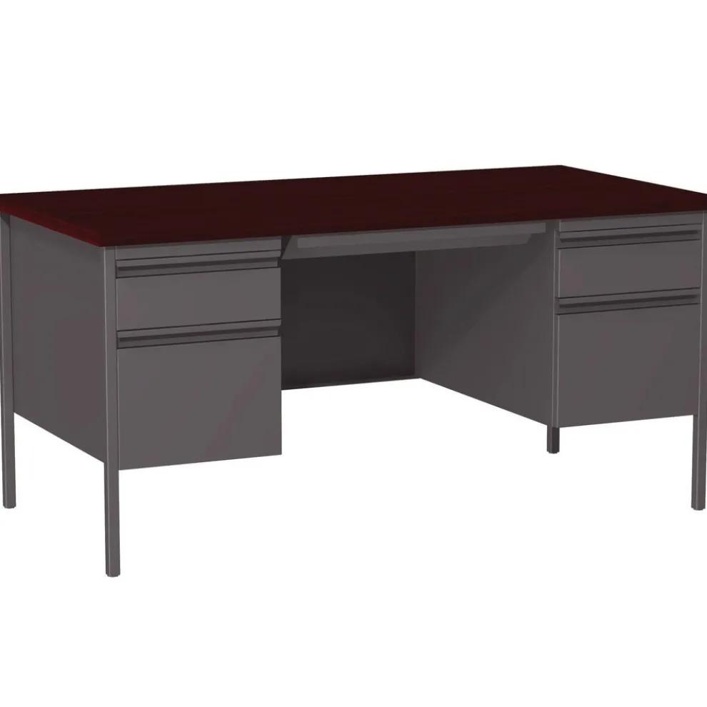 Alera 60 in. x 30 in. x 29.5 in. Double Pedestal Steel Desk - Mahogany/Charcoal/Charcoal Legs