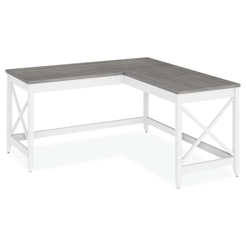 Alera 58.27 in. x 58.27 in. x 29.53 in. L-Shaped Farmhouse Desk - Gray/White