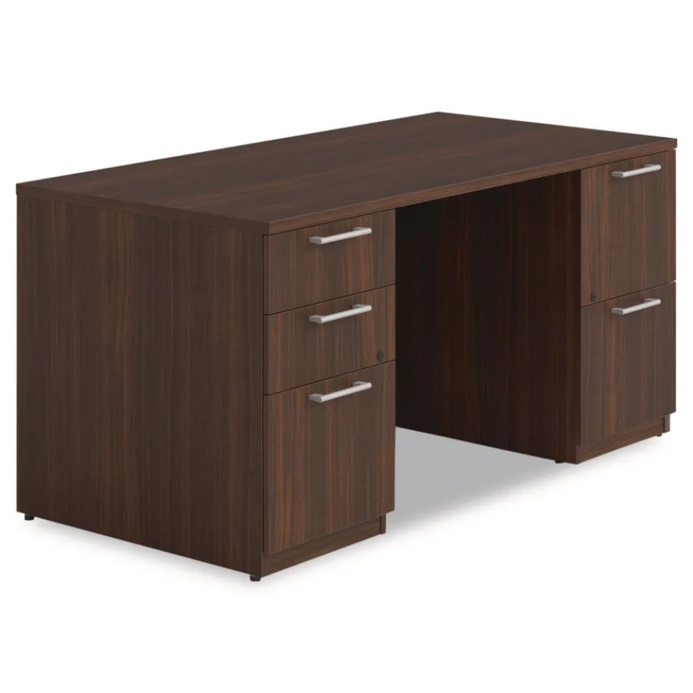 Alera 60 in. x 30 in. x 29 in. Seville Series Double Pedestal Desk - Mahogany