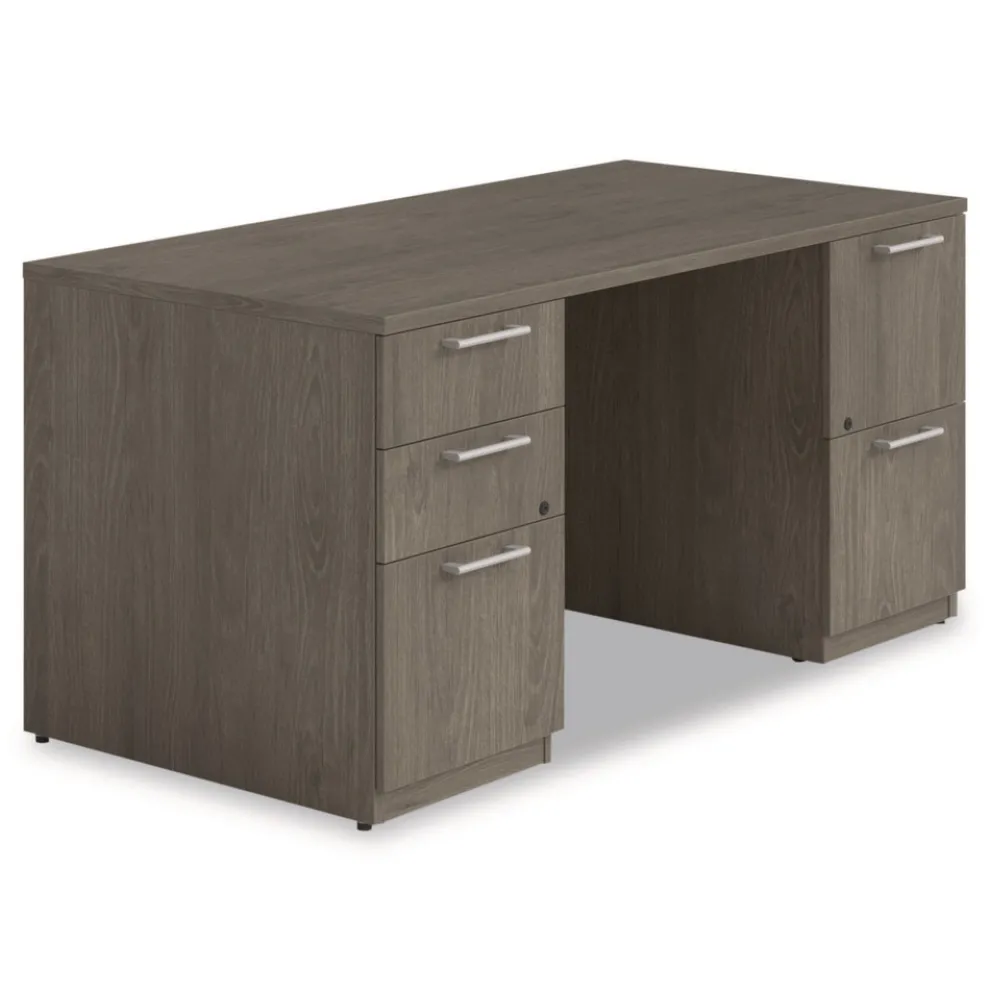 Alera 60 in. x 30 in. x 29 in. Seville Series Double Pedestal Desk - Walnut