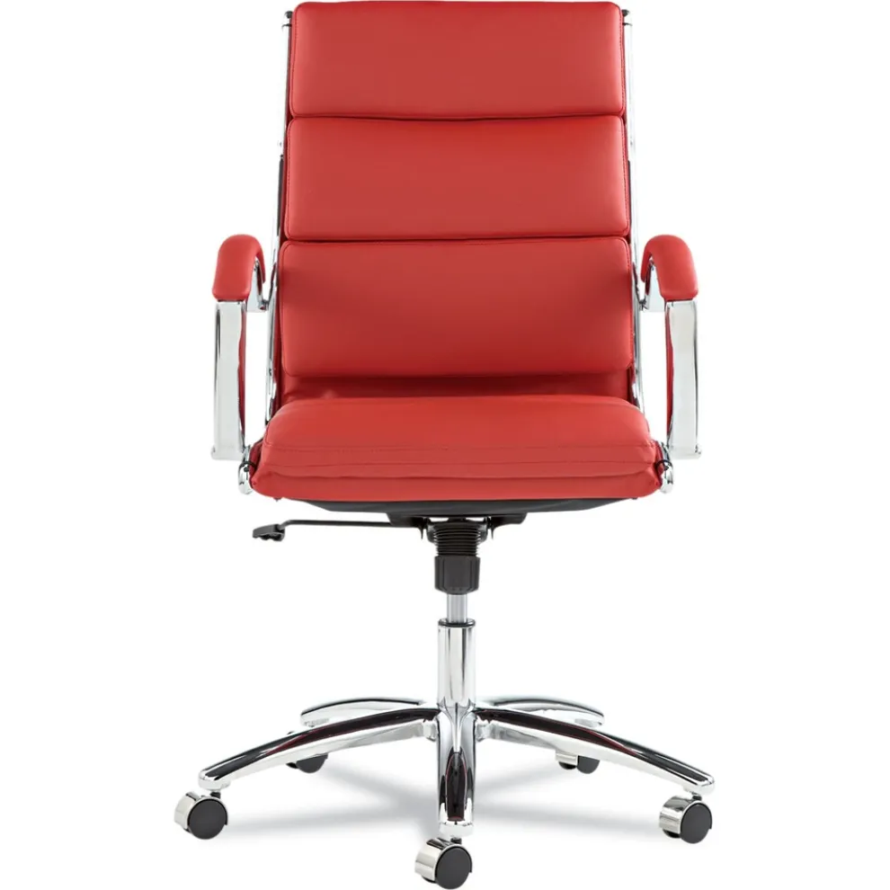 Alera Alera Neratoli Series Mid-Back Swivel/tilt Chair, Red Soft Leather, Chrome Frame