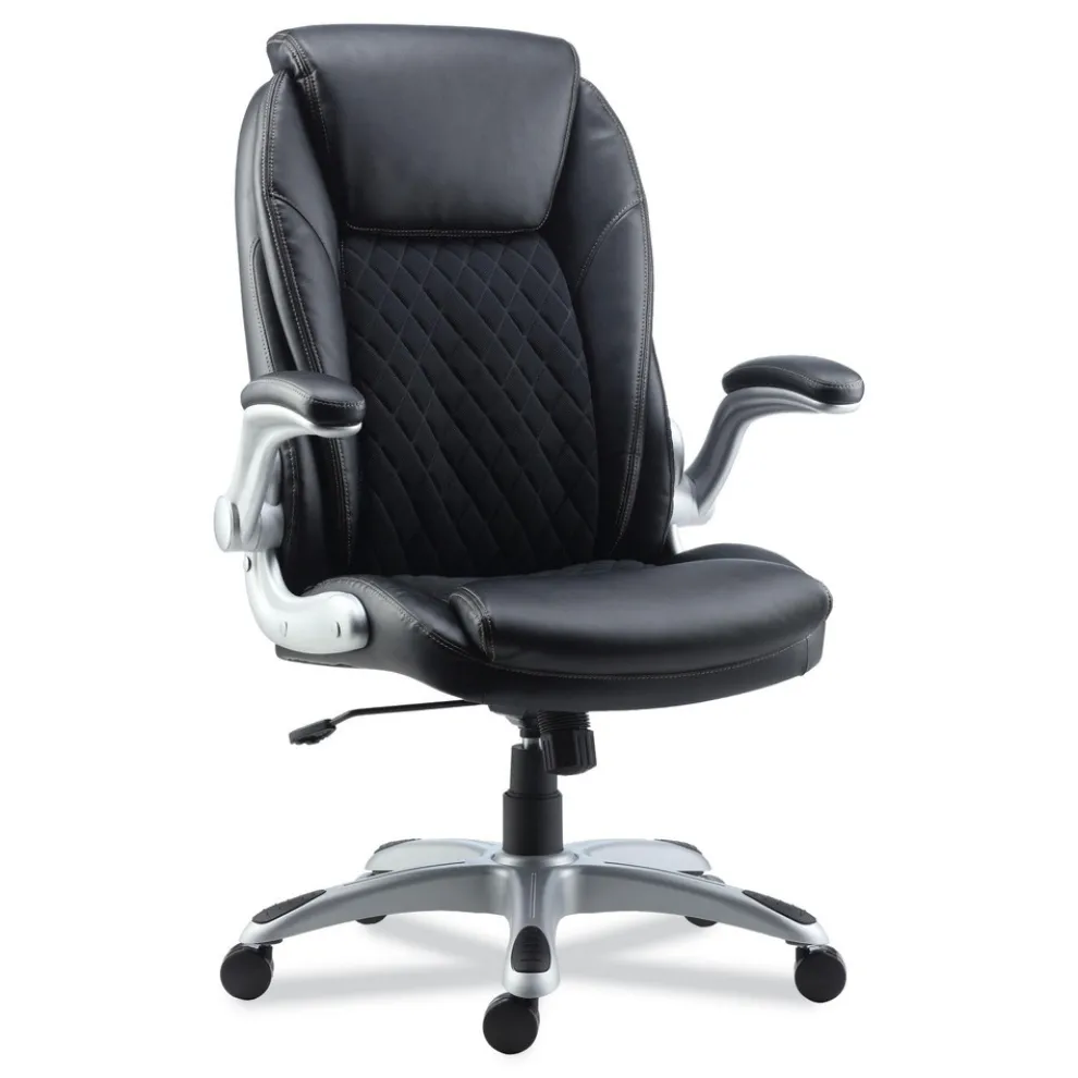 Alera Leithen Bonded Leather Midback Chair Supports Up to 275 lbs. - Black/Silver