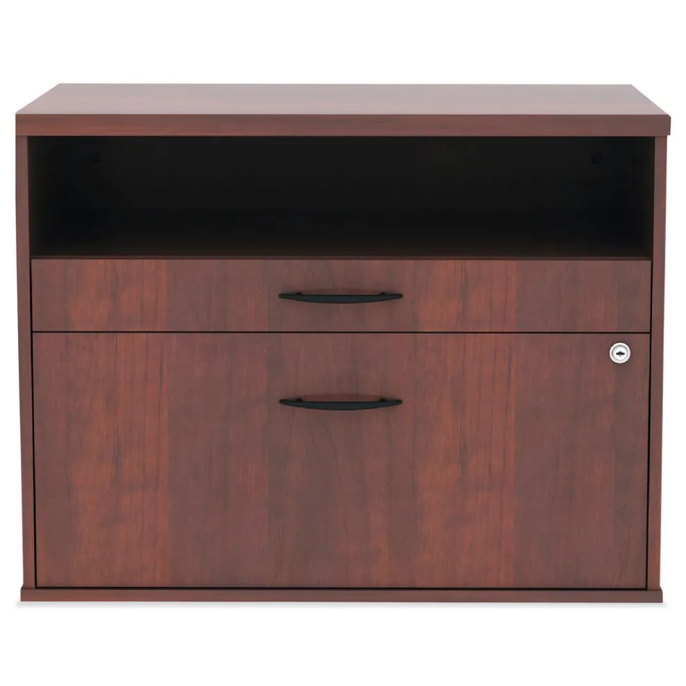 Alera Open Office Desk Series 29.5 x 19.13 x 22.88 Legal/Letter Low File 2-Drawer Cabinet Credenza - Cherry