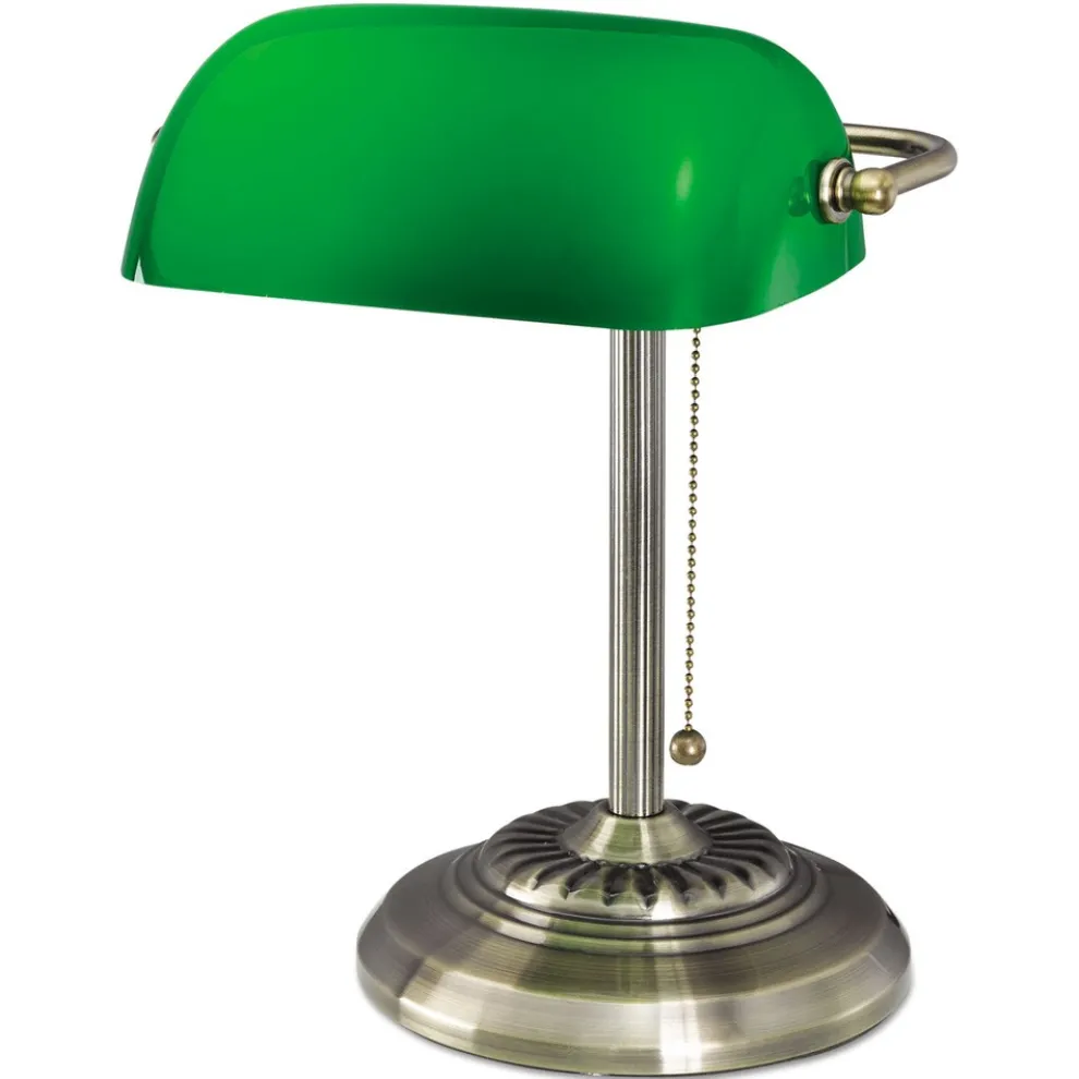 Alera Traditional 10.5 in. x 11 in. x 13 in. Banker's Lamp - Antique Brass/Green