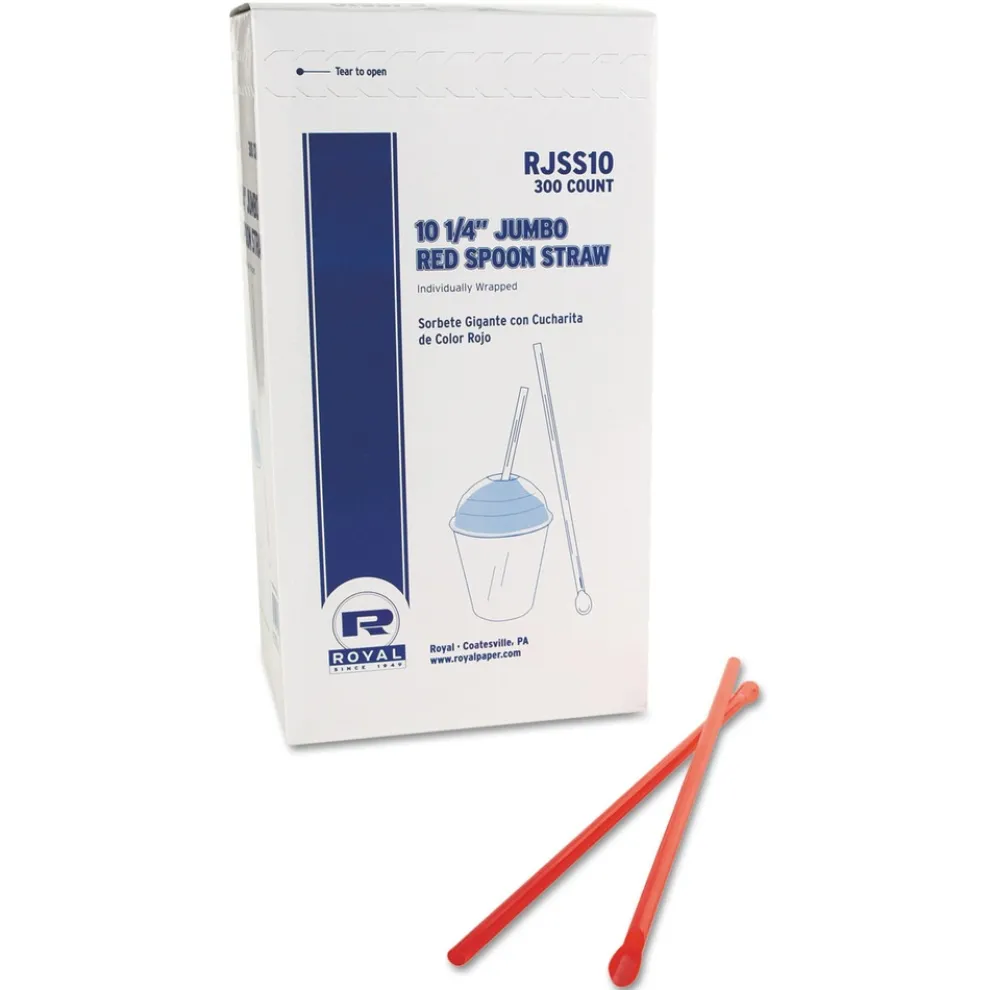 AmerCareRoyal 10.25 in. Plastic Jumbo Spoon Straw - Red (5400/Carton)