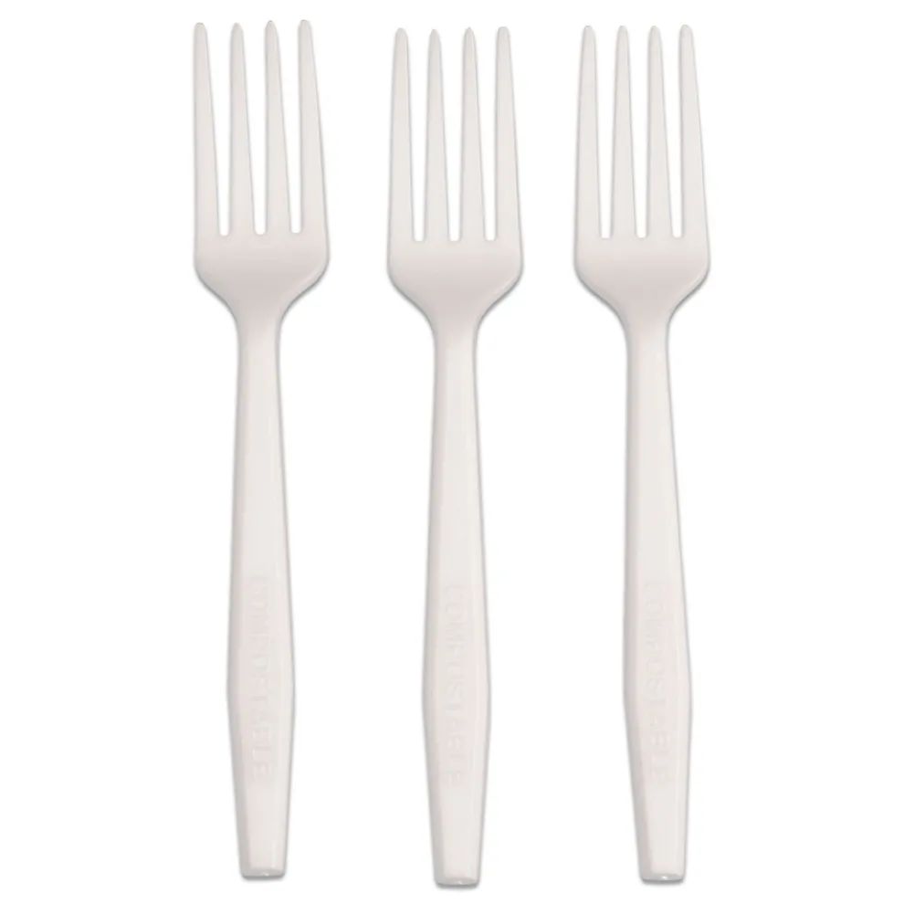 AmerCareRoyal Plastic Fork Heavyweight CPLA Cutlery - White (1000/Carton)