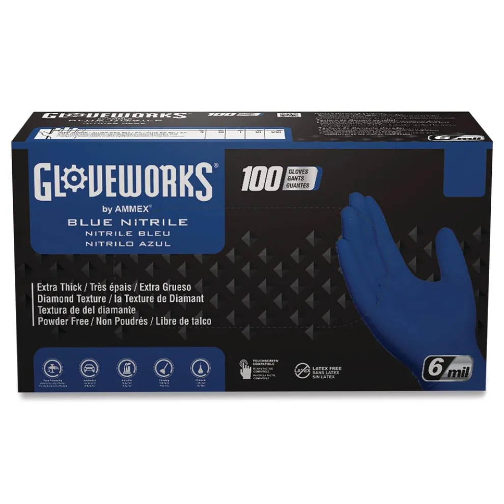 Ammex 9.5 in. 6 mil Heavy-Duty Industrial Nitrile Gloves - Large/Royal Blue (1000/Carton)