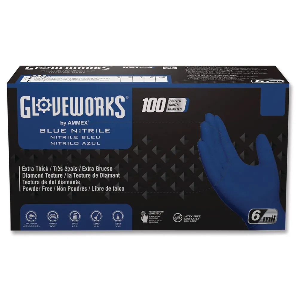 Ammex 9.5 in. 6 mil Heavy-Duty Industrial Nitrile Gloves - Medium/Royal Blue (1000/Carton)