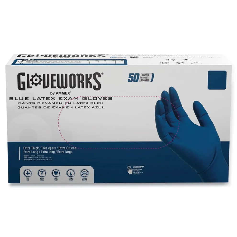 Ammex 11.6 in. Long 13 mil Powder-Free Latex Exam Gloves - Large/Blue (500/Carton)