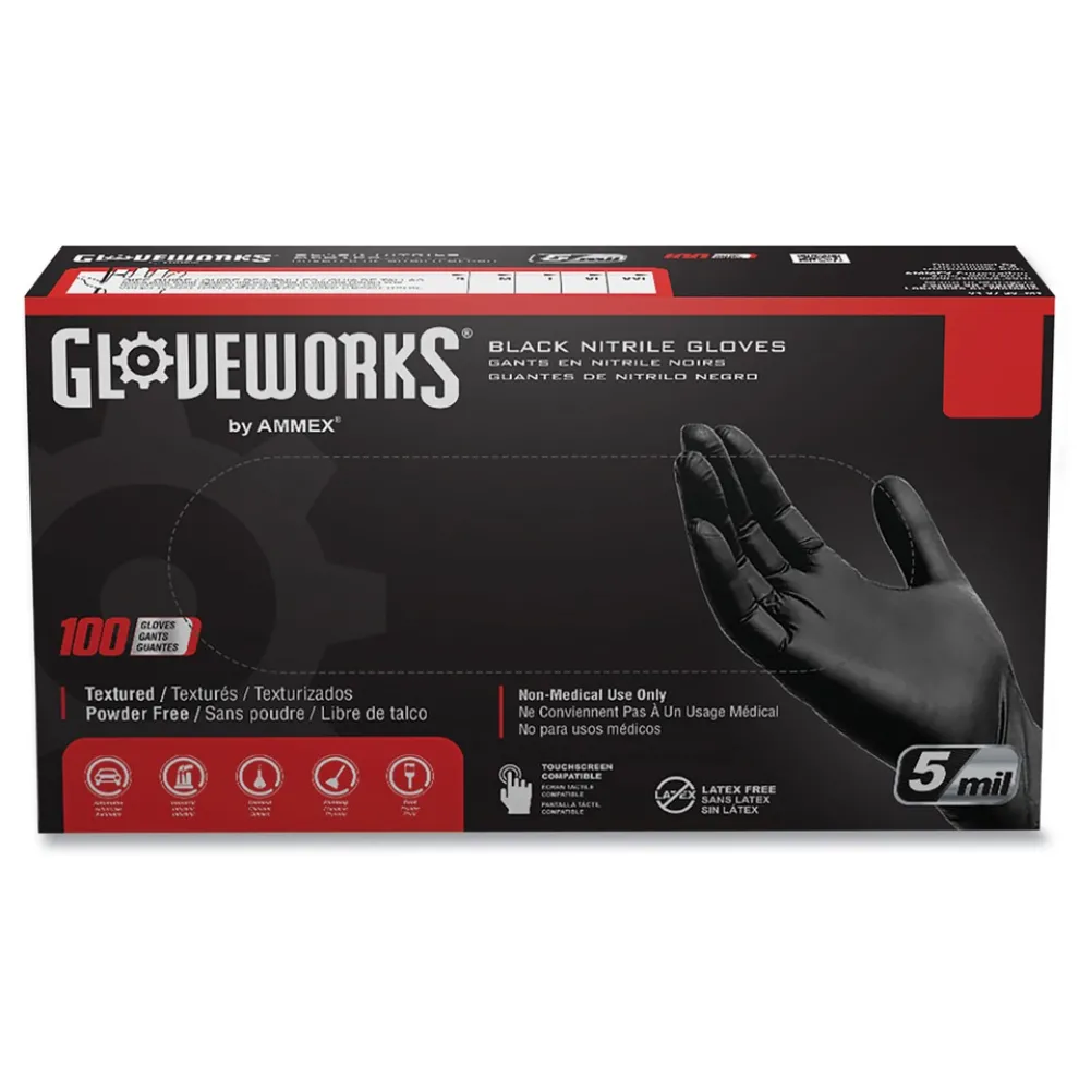 Ammex 9.5 in. Long 5 mil Powder-Free Industrial Nitrile Gloves - Large/Black (1000/Carton)