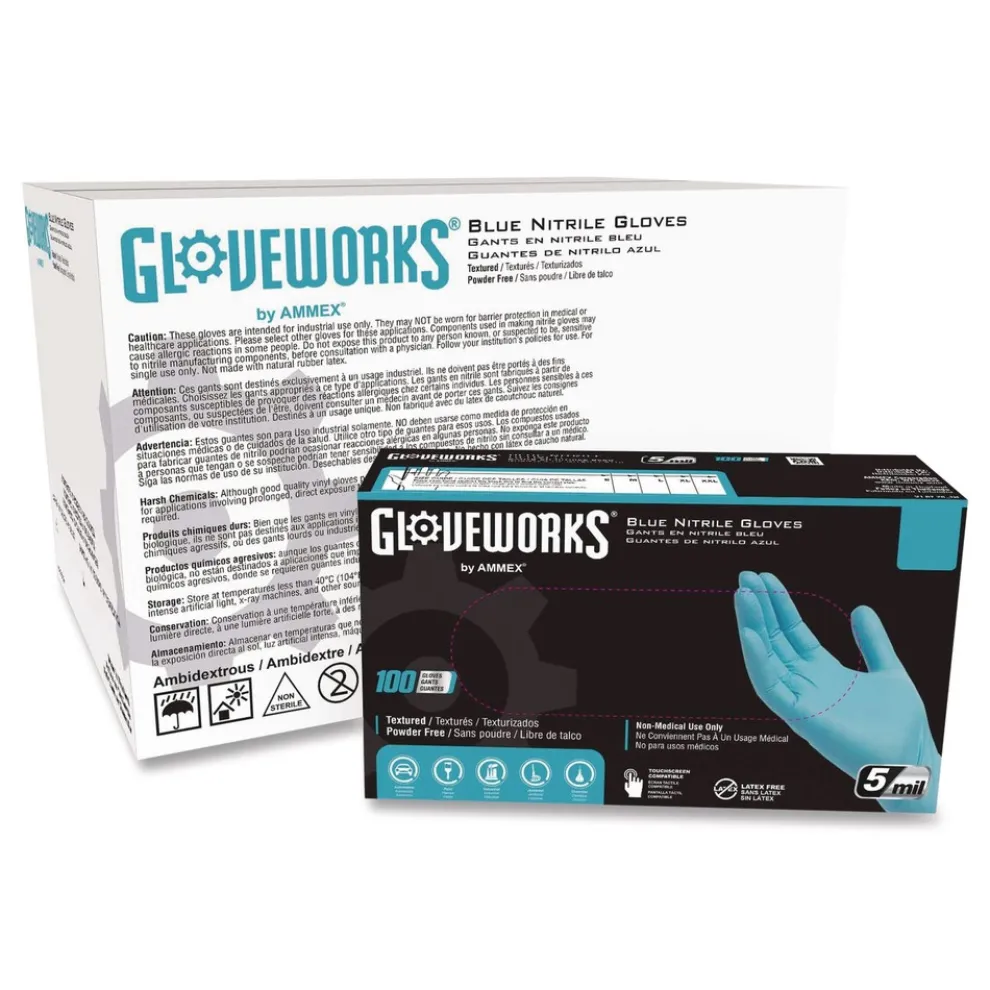 Ammex 9.5 in. Long 5 mil Thick Powder-Free Industrial Nitrile Gloves - XX-Large, Blue (1000/Carton)