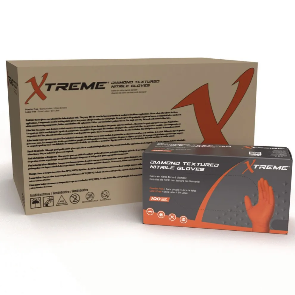 Ammex 6 mil DT Nitrile Powder-Free Disposable Gloves - Large, Orange (1000/Carton)