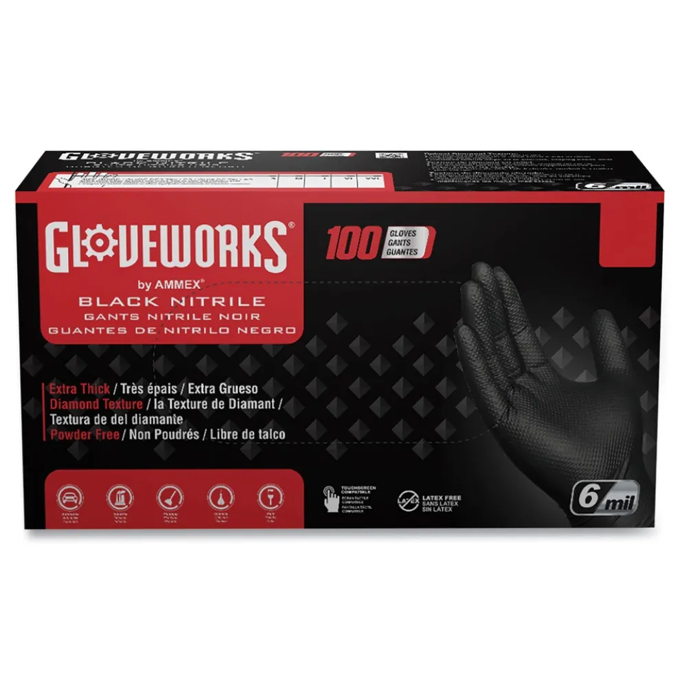 Ammex 6 mil Heavy-Duty Industrial Powder-Free Nitrile Gloves - Medium, Black (1000/Carton)