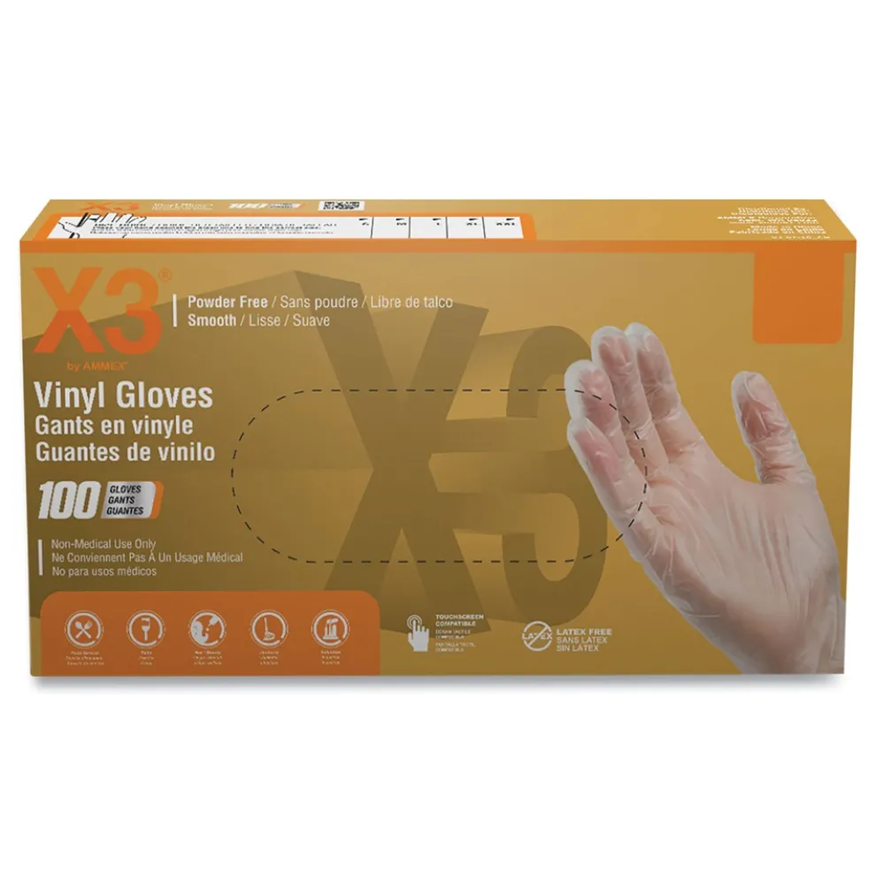 Ammex 3 mil Industrial Powder-Free Vinyl Gloves - Large, Clear (1000/Carton)