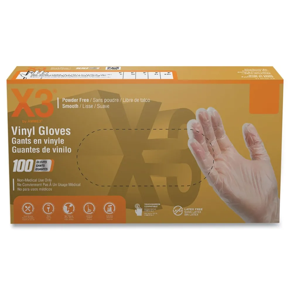 Ammex 3 mil Industrial Powder-Free Vinyl Gloves - Small, Clear (1000/Carton)