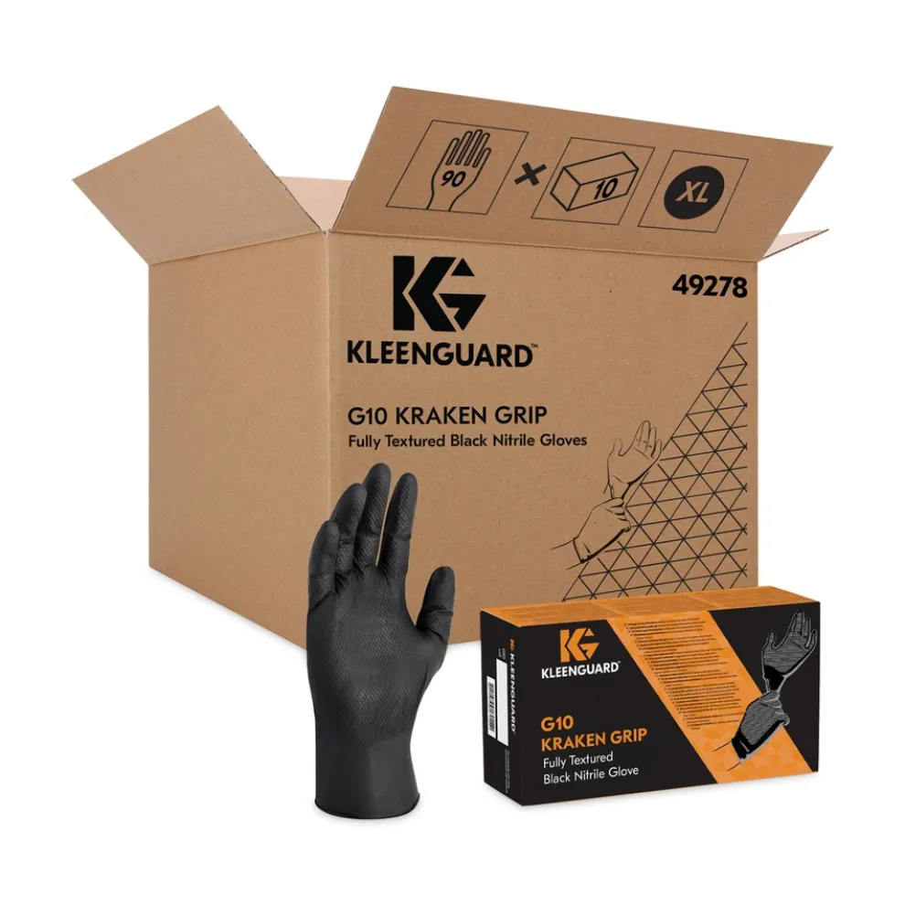 Ansell 9.5 in. Long 6 mil Thick G10 Powder-Free Kraken Grip Nitrile Gloves - X-Large, Black (900/Carton)