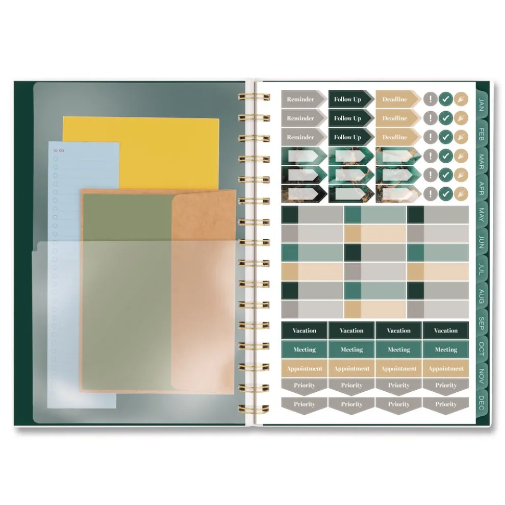 AT-A-GLANCE 8.5 in. x 5.5 in. 12-Month (Jan-Dec 2026) Emerald Isle Weekly/Monthly Planner - Green Marbled Cover