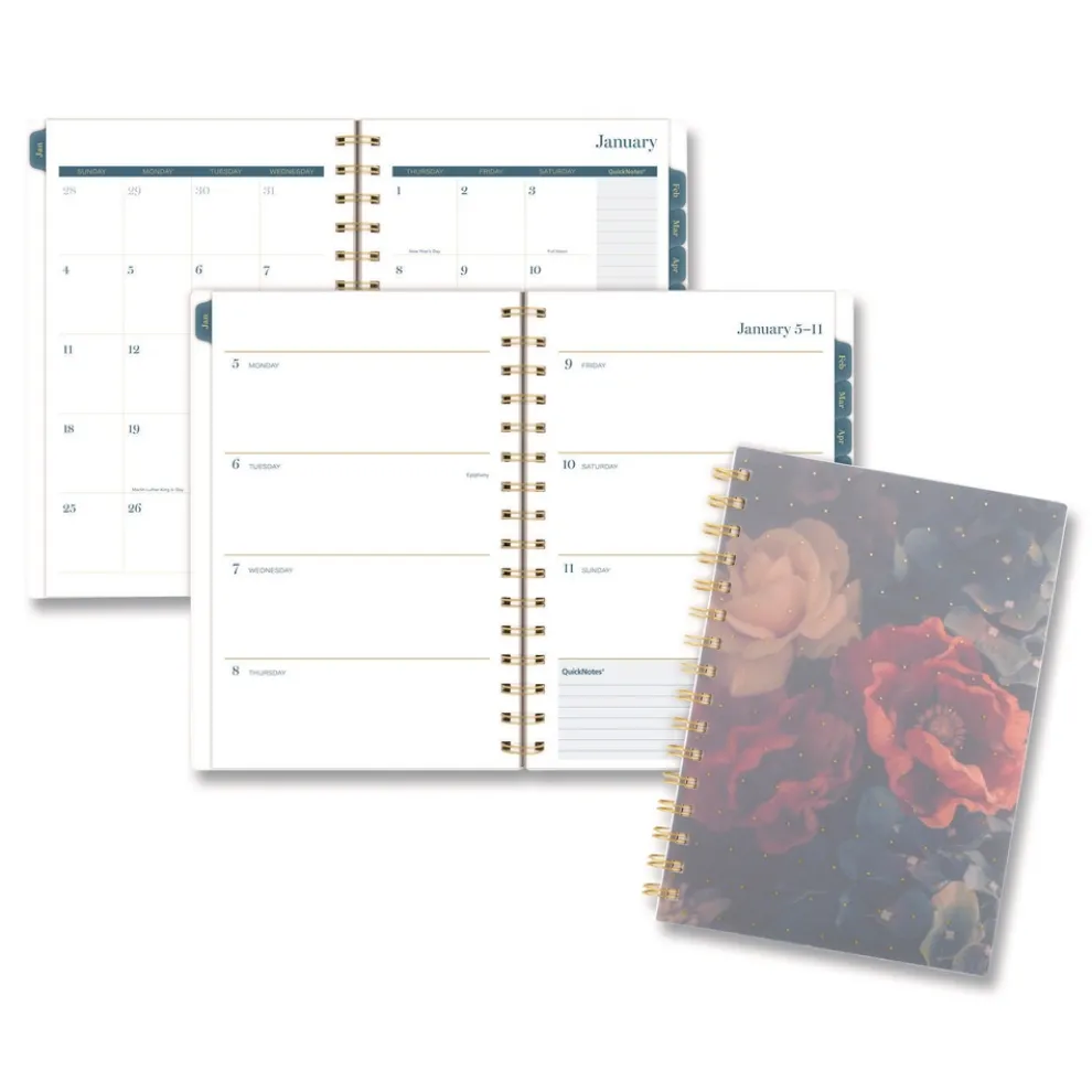 AT-A-GLANCE 8.5 in. x 5.5 in. 12-Month (Jan-Dec 2026) Midnight Garden Weekly/Monthly Planner - Black/Pink/Green Cover