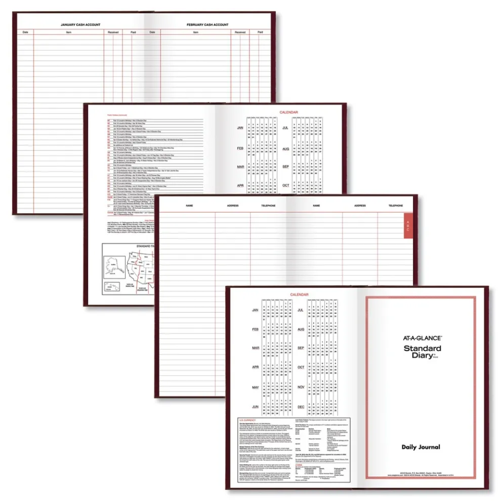 AT-A-GLANCE 12 in. x 7.75 in. Standard 2026 Edition Wide/Legal Rule Daily Journal - Red Cover
