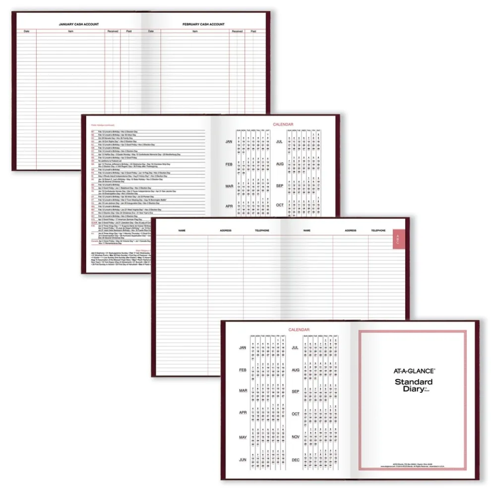 AT-A-GLANCE 9.5 in. x 7.5 in. Standard 2026 Edition Medium/College Rule Daily Diary - Red Cover