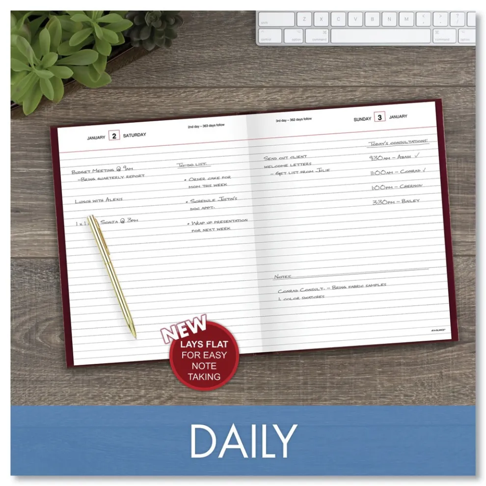 AT-A-GLANCE 9.5 in. x 7.5 in. Standard 2026 Edition Medium/College Rule Daily Diary - Red Cover