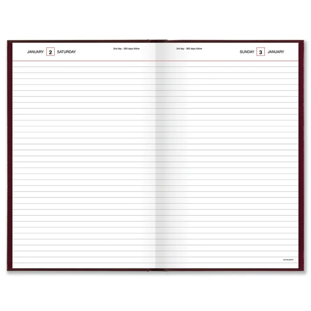 AT-A-GLANCE 12 in. x 7.75 in. Standard 2026 Edition Wide/Legal Rule Daily Diary - Red Cover