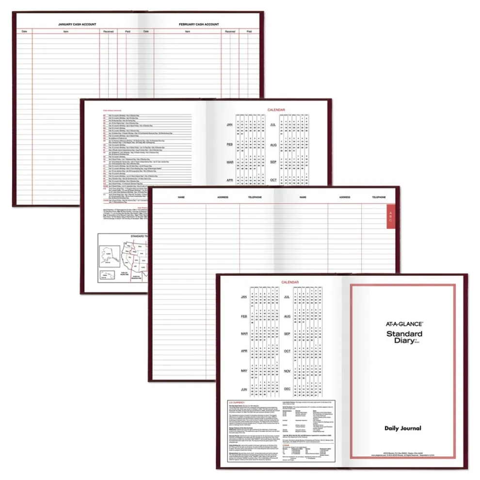 AT-A-GLANCE 12 in. x 7.75 in. Standard 2026 Edition Wide/Legal Rule Daily Diary - Red Cover