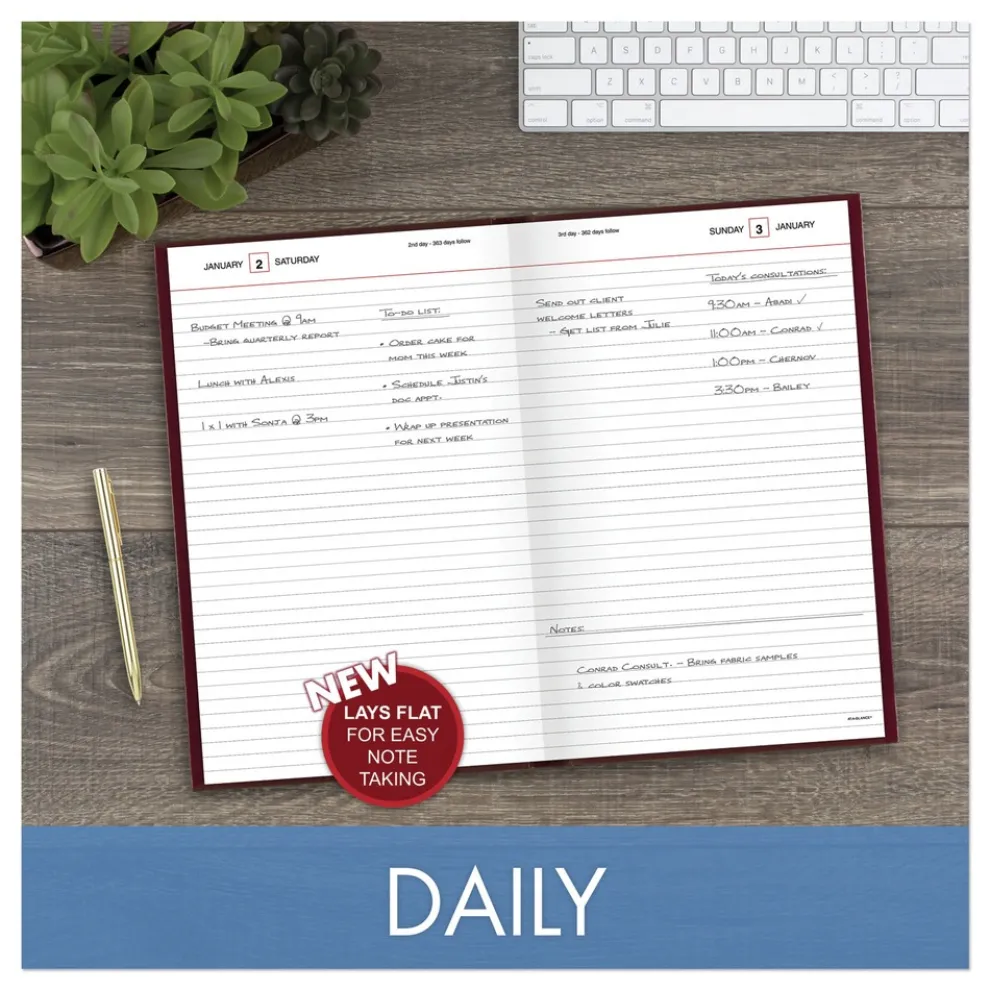 AT-A-GLANCE 12 in. x 7.75 in. Standard 2026 Edition Wide/Legal Rule Daily Diary - Red Cover