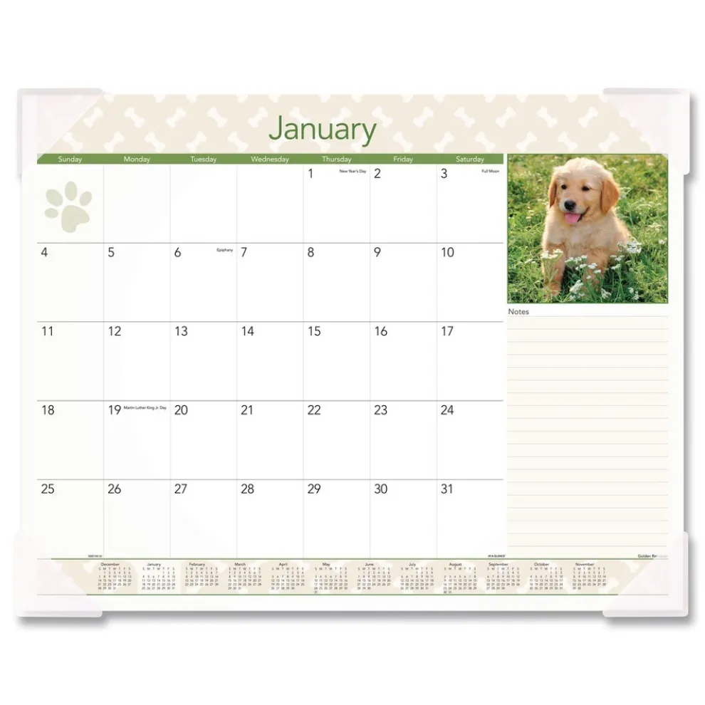 AT-A-GLANCE 12-Month (Jan to Dec): 2026 22 in. x 17 in. Puppies Photography Puppies Monthly Desk Pad Calendar - White Sheets, Clear Corners