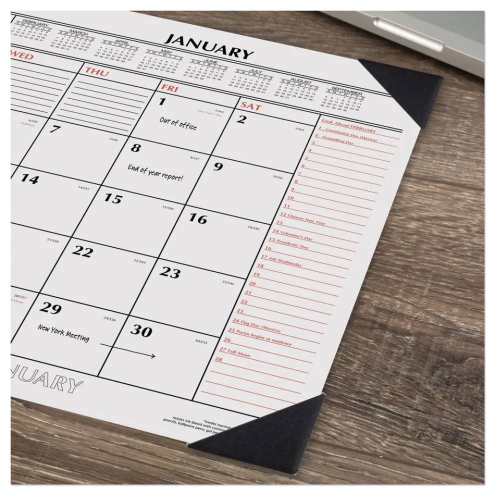 AT-A-GLANCE 12-Month (Jan to Dec): 2026 22 in. x 17 in. Two-Color Monthly Desk Pad Calendar - White Sheets, Black Corners