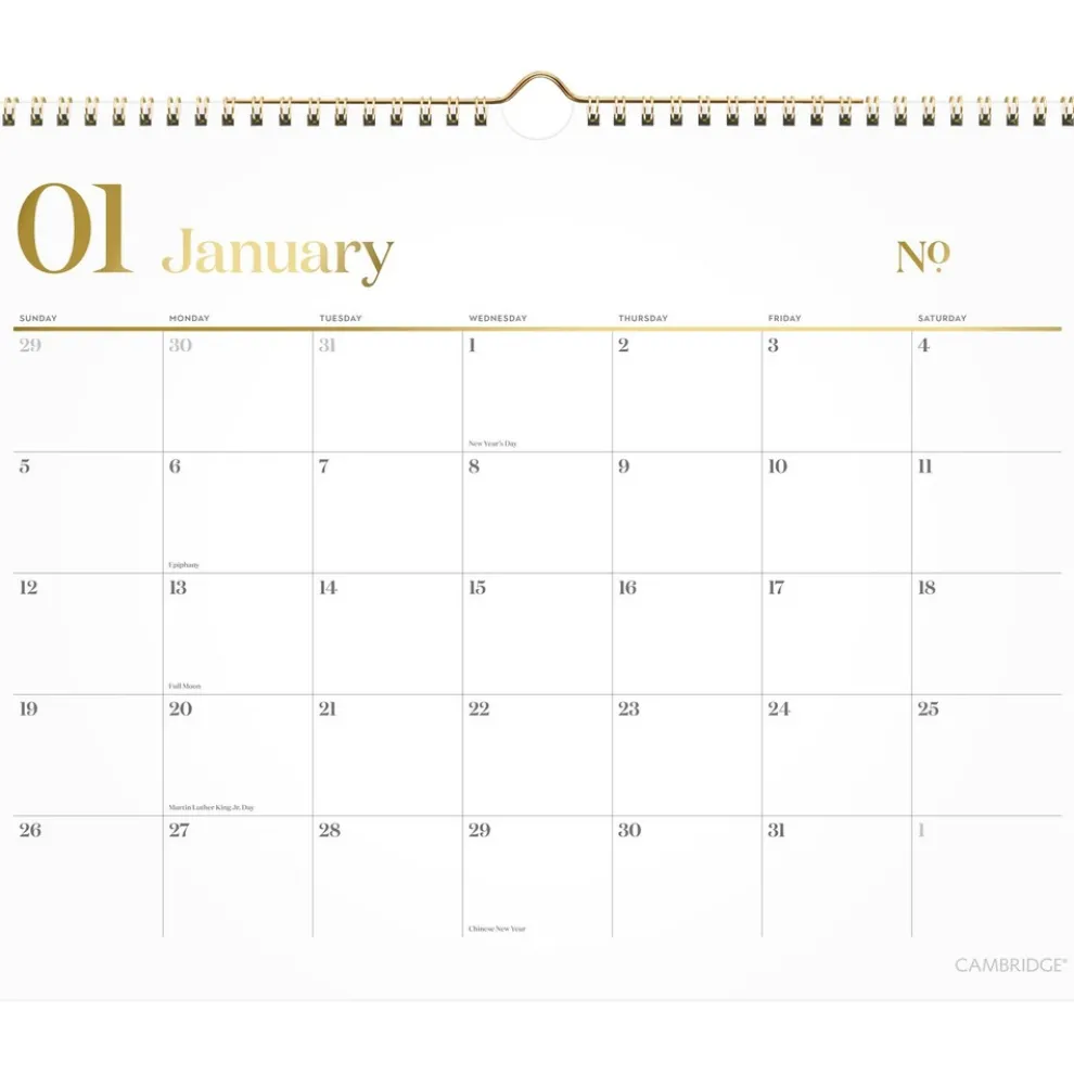 AT-A-GLANCE WorkStyle 15 in. x 12 in. 12-Month (Jan to Dec) 2025 Monthly Wall Calendar - White/Gold Sheets