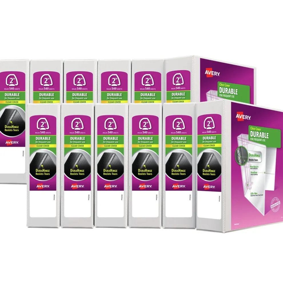 Avery 3 EZD Rings 2 in. Capacity 11 in. x 8.5 in. Durable View Binder with DuraHinge - White (12/Carton)