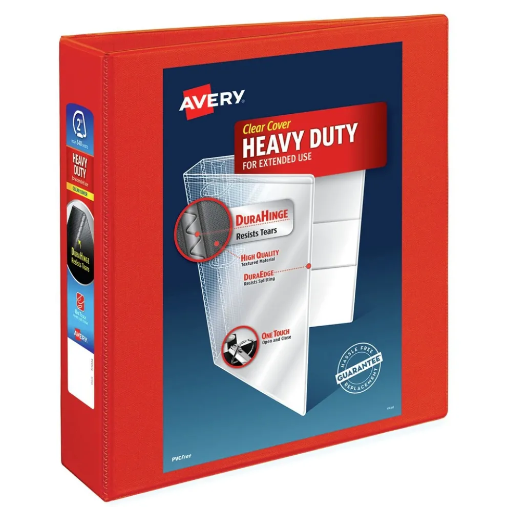 Avery 11 in. x 8.5 in. DuraHinge 3-Ring Heavy-Duty View Binder with 2 in. Capacity - Red (6/Carton)