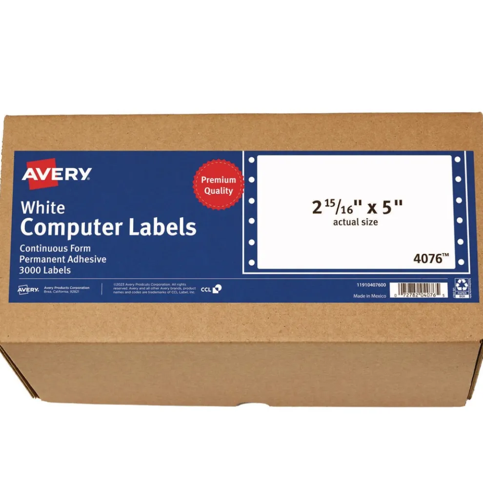 Avery 2.94 in. x 5 in. Pin-Fed/Dot Matrix Printer Mailing Labels - White (3000/Box)
