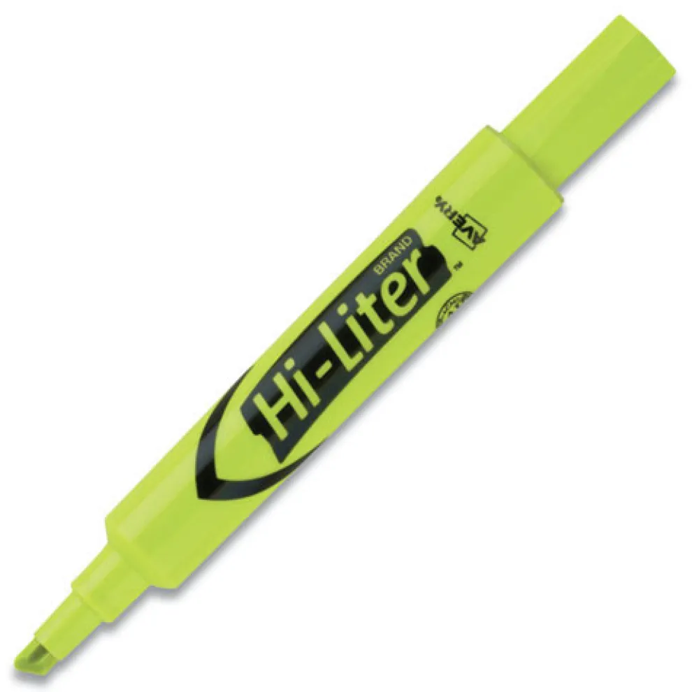 Avery HI-LITER Desk-Style Chisel Tip Highlighters - Fluorescent Yellow Ink/Black Barrel (200/Box)