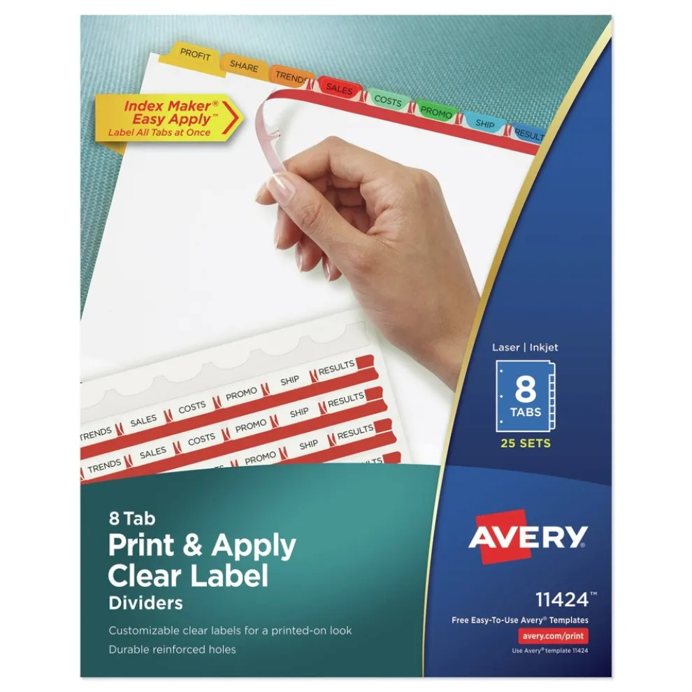 Avery Index Maker 11 in. x 8.5 in. 8-Tab Traditional Color Print and Apply Clear Label Dividers - Assorted (25/Box)
