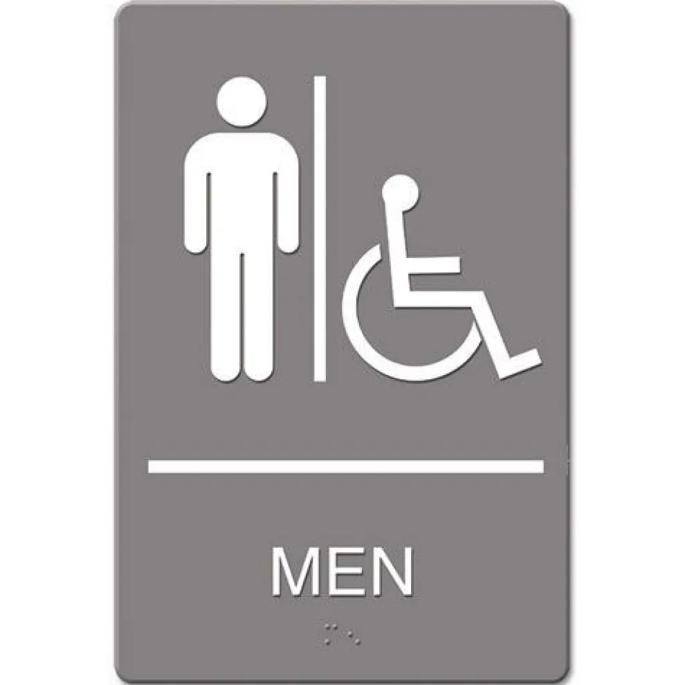 Headline Sign 6 in. x 9 in. Molded Plastic Men Restroom and ADA Sign - Gray