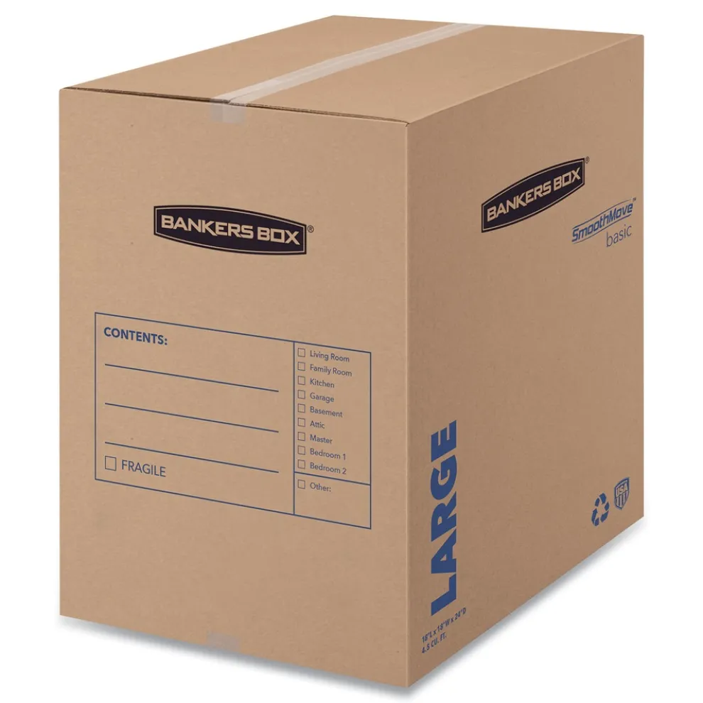Bankers Box SmoothMove 18 in. x 18 in. x 24 in. Basic Moving/Storage Boxes - Large, Brown/Blue (15/Carton)