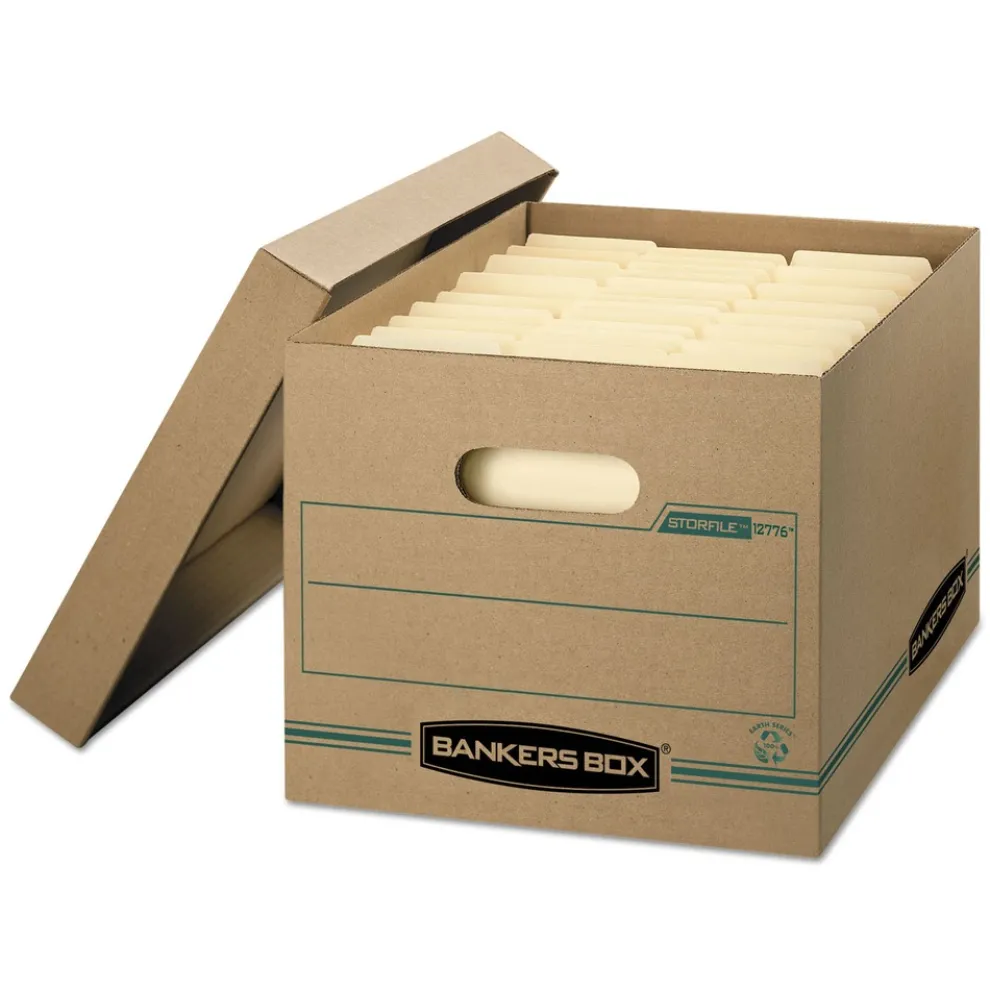 Bankers Box STOR/FILE 12.5 in. x 16.25 in. x 10.5 in. Basic-Duty Letter/Legal Storage Boxes - Kraft/Green (12/Carton)