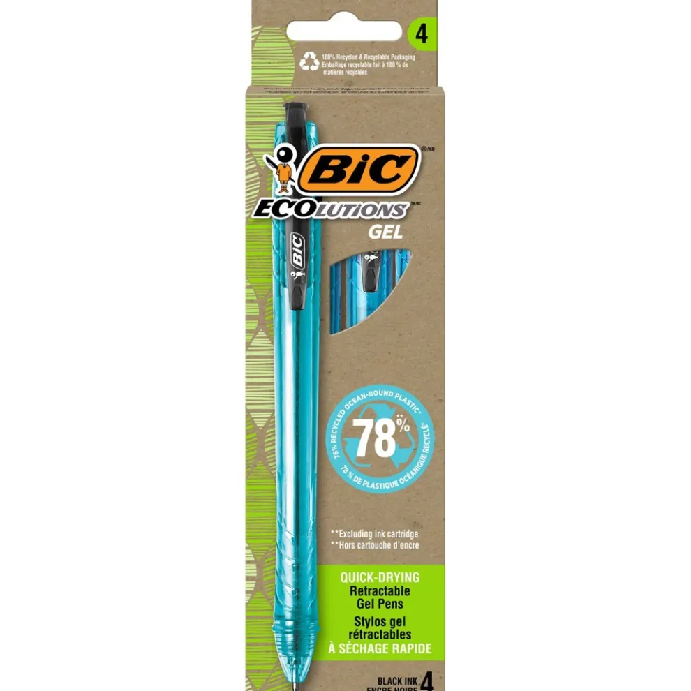 BIC Ecolutions Medium 1 mm Gel Pen - Black Ink/Blue Barrel (4/Pack)