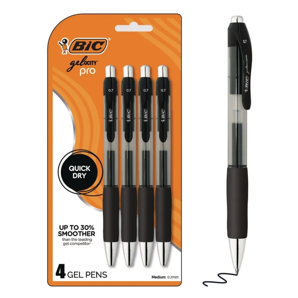 BIC Gel-ocity Pro 0.7 mm Medium Gel Pen - Black Ink/Translucent Black/Black Barrel (4/Pack)
