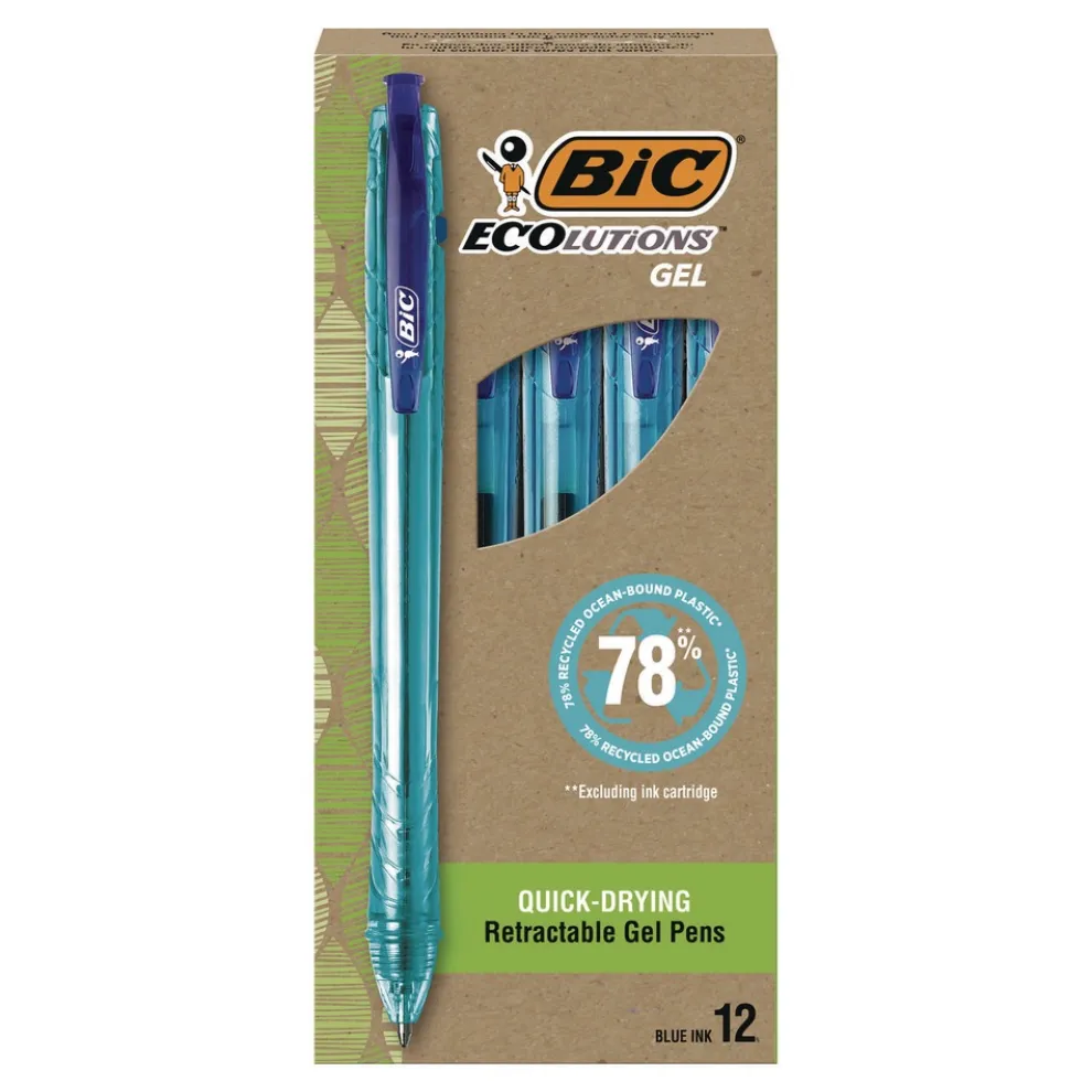 BIC Medium 1 mm Ecolutions Retractable Gel Pen - Blue Ink, Blue Barrel (12/Pack)