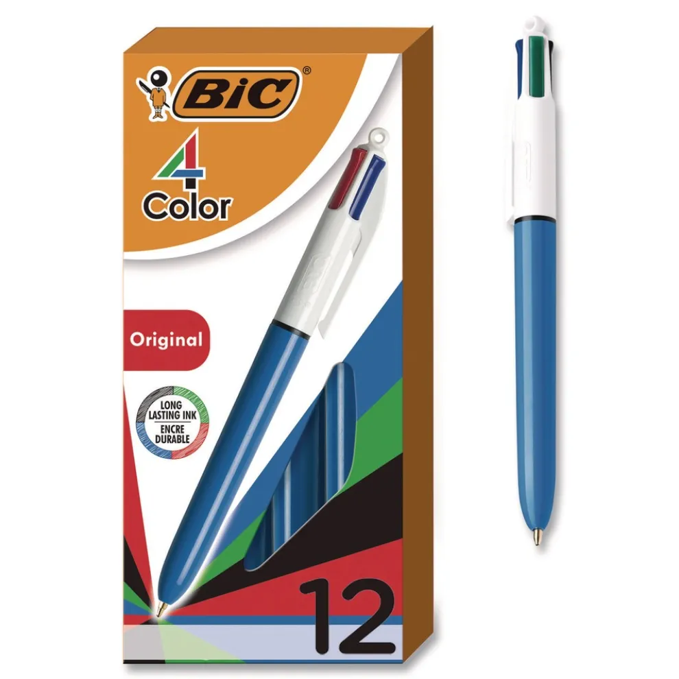 BIC Medium 1 mm Multi-Color Retractable Ballpoint Pen - Black/Blue/Green/Red Ink/Blue/White Barrel (12/Box)