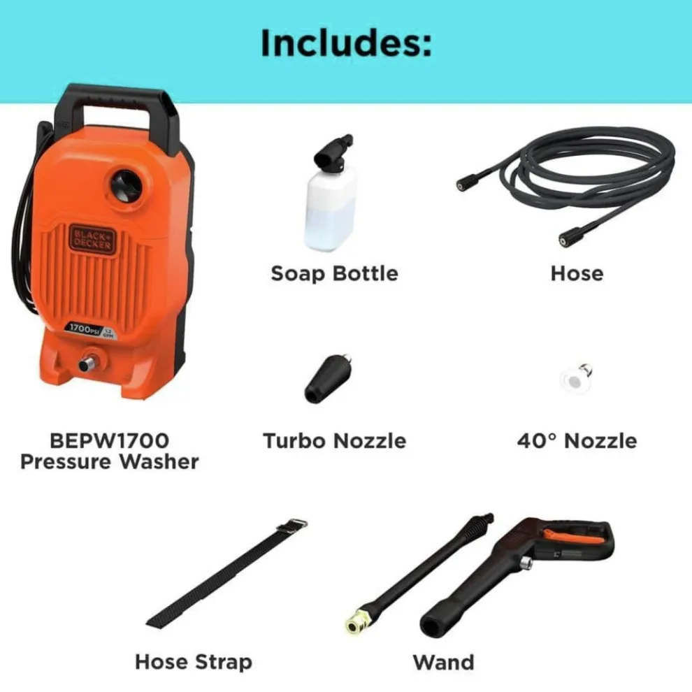 Black & Decker 1700 Max PSI 1.2 GPM Electric Corded Cold Water Pressure Washer
