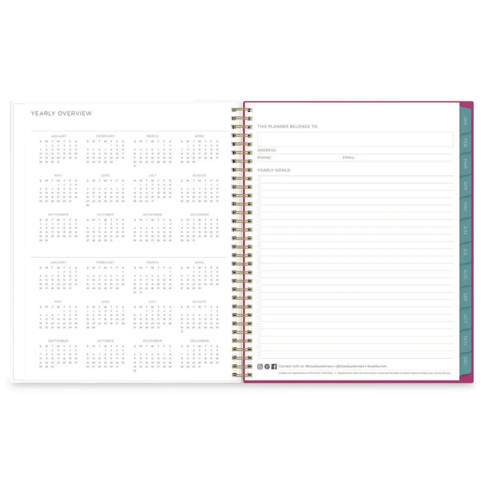 Blue Sky 11 in. x 8.5 in. 12-Month (Jan to Dec): 2026 Kelly Ventura Magenta Bloom Weekly/Monthly Planner - Floral Artwork, Multicolor Cover