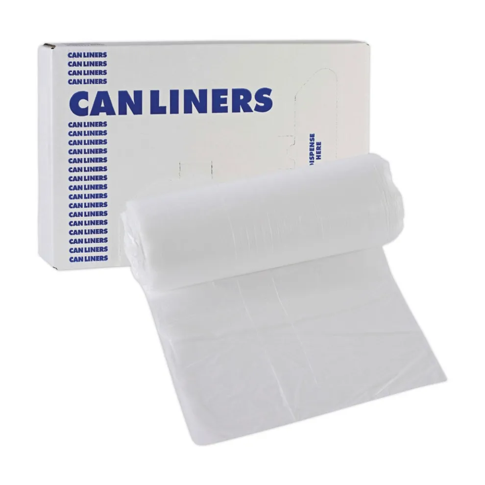 Boardwalk 16 Gallon 6 mic 24 in. x 33 in. Perforated Roll High-Density Can Liners - Natural (50 Bags/Roll, 20 Rolls/Carton)